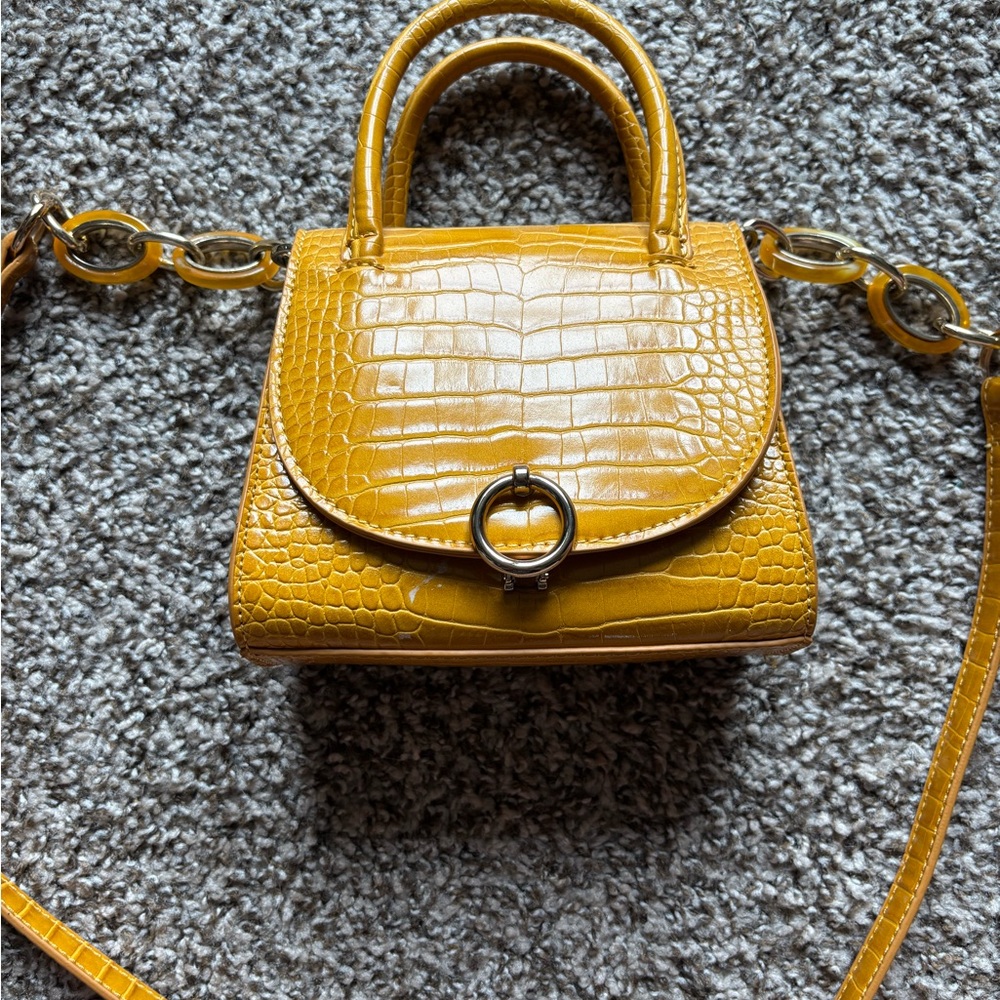 Topshop Mustard Yellow Croc-Embossed Handbag